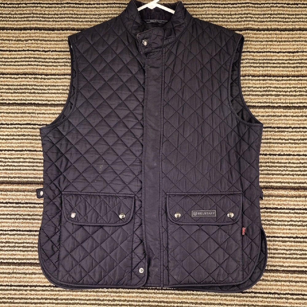 BELSTAFF Romania Black Quilted Sz 54 XL Mens Hunting Style‎ Full Button Vest